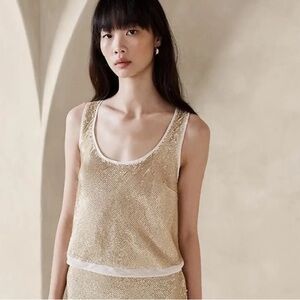 Sexy Banana Republic Alina Cream / Gold Cropped Sequin Tank Top!